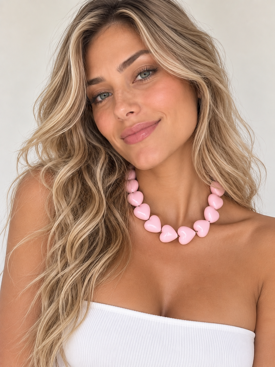 Collar Maxi Corazones Rosado