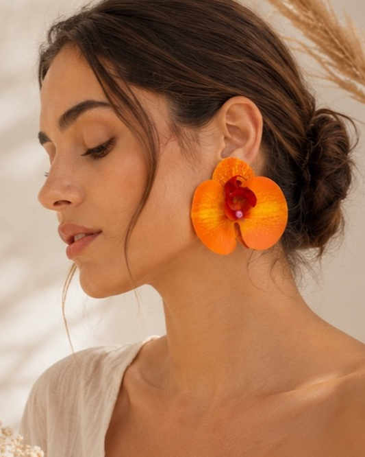 Aretes Maxi Orquídea Naranja